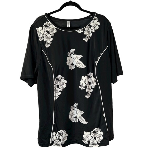 Catherines Black Floral Short Sleeve Swim Shirt Rash Guard Wireless Bra Size 26W - Picture 1 of 5